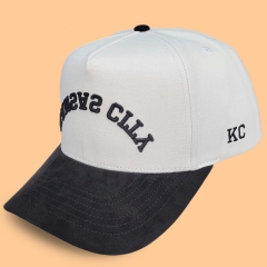Baseball Cap - CMC-1107 (100% Cotton Off White Crown Hat Black Visor Two Tone Upside Letter 3D Embroidery Baseball Cap Manufacturer)