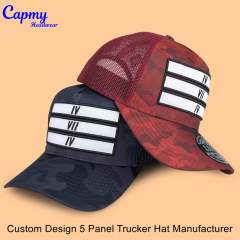 Trucker Hat CMC-3354 - (Custom Printed Black Camo 3D Embroidery Logo 5-Panel Mesh Trucker Hat Manufacturer)