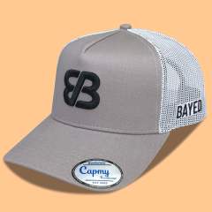 Trucker Hat CMC-3348 - (High Quality Grey Middle Crown 3D Embroidery Logo Men's 5 Panel Cap Mesh Trucker Hat Manufacturer)