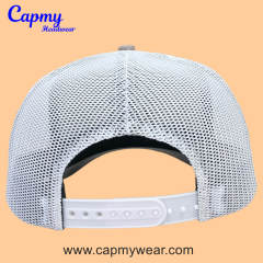 Trucker Hat CMC-3348 - (High Quality Grey Middle Crown 3D Embroidery Logo Men's 5 Panel Cap Mesh Trucker Hat Manufacturer)