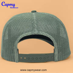 Trucker Hat CMC-3350 - (Custom Green Hat With Rope 3D Embroidery Logo Men's 5-Panel Mesh Trucker Hat Factory)