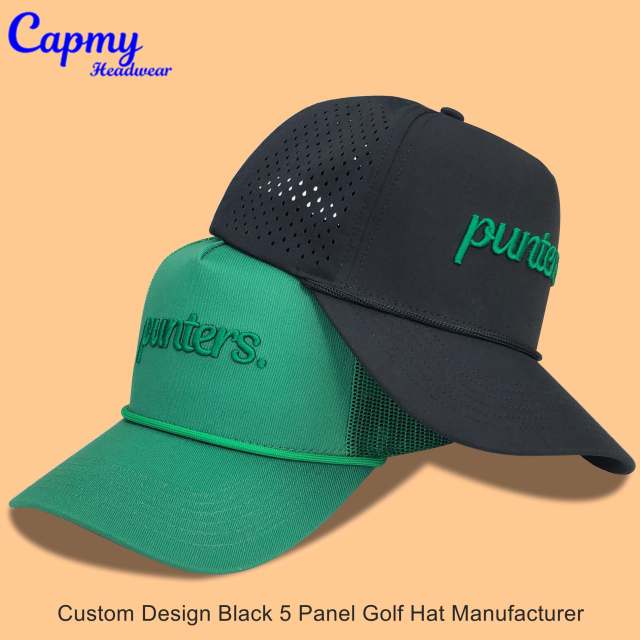 Trucker Hat CMC-3352 - (New Black Waterproof  Middle Crown 3D Embroidery Logo Men's 5-Panel Mesh Trucker Hat Supplier