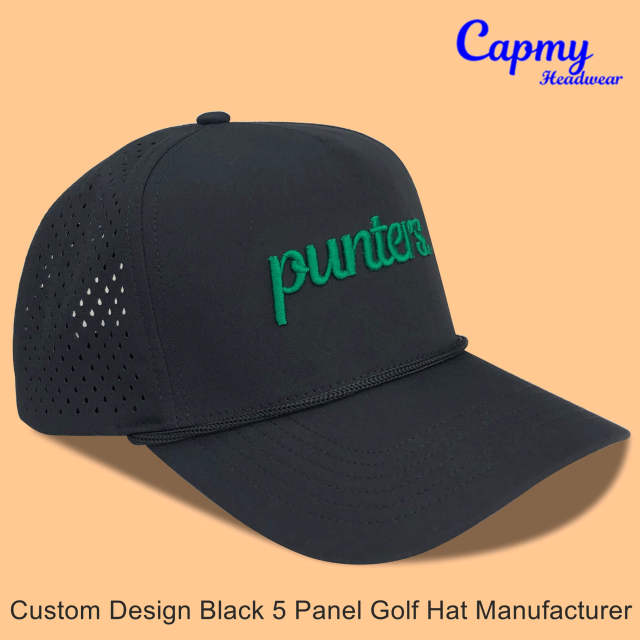 Trucker Hat CMC-3352 - (New Black Waterproof  Middle Crown 3D Embroidery Logo Men's 5-Panel Mesh Trucker Hat Supplier