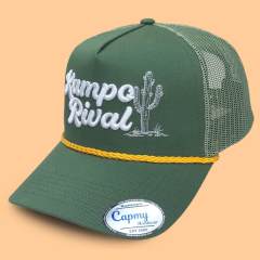 Trucker Hat CMC-3350 - (Custom Green Hat With Rope 3D Embroidery Logo Men's 5-Panel Mesh Trucker Hat Factory)