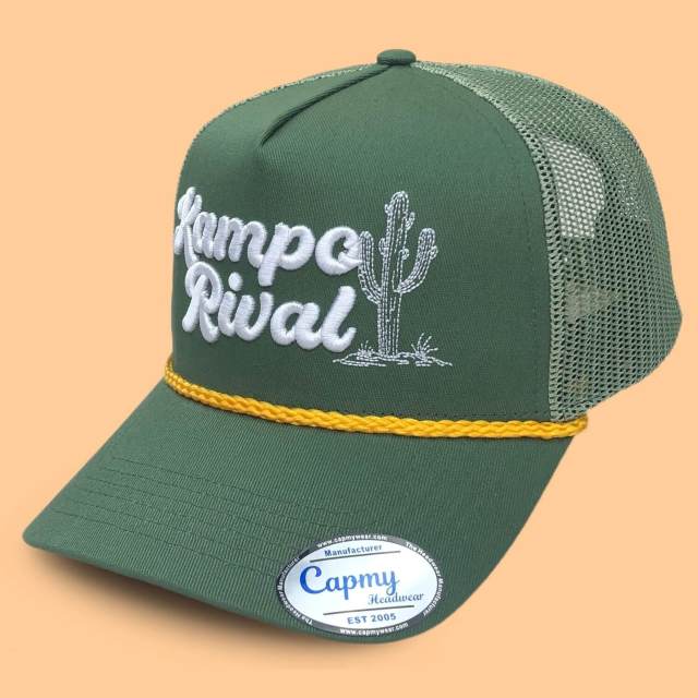Trucker Hat CMC-3350 - (Custom Green Hat With Rope 3D Embroidery Logo Men's 5-Panel Mesh Trucker Hat Factory)