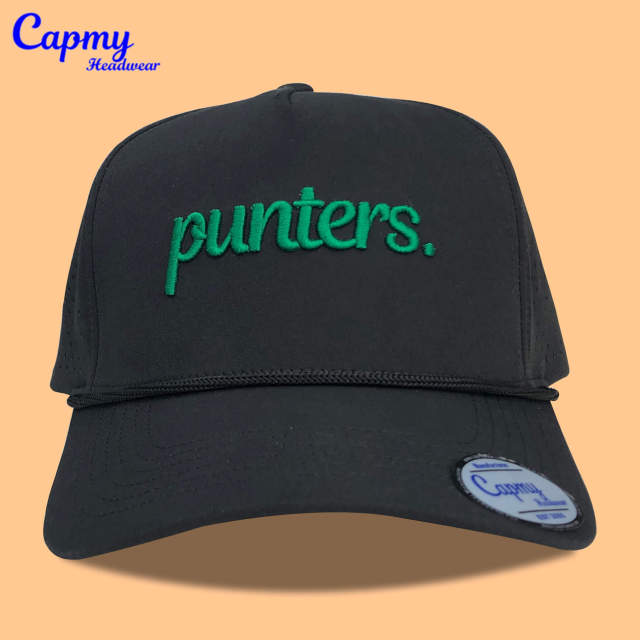 Trucker Hat CMC-3352 - (New Black Waterproof  Middle Crown 3D Embroidery Logo Men's 5-Panel Mesh Trucker Hat Supplier