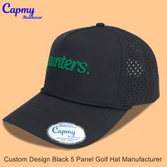 Trucker Hat CMC-3352 - (New Black Waterproof  Middle Crown 3D Embroidery Logo Men's 5-Panel Mesh Trucker Hat Supplier