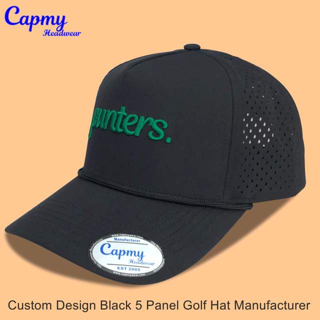 Trucker Hat CMC-3352 - (New Black Waterproof  Middle Crown 3D Embroidery Logo Men's 5-Panel Mesh Trucker Hat Supplier