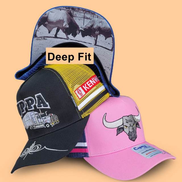Trucker Hat - CMC-3352 (Custom Design Navy Blue Printed Mesh Side Stripes Western Deep Crown Trucker Hat Australia Country Trucker Caps Factory )