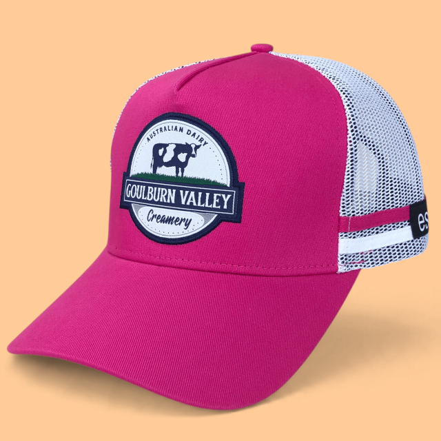 Trucker Hat - CMC-3354 (Custom Design Hot Pink High Profile Side Stripes Western Deep Crown Trucker Hat Australia Country Trucker Caps Factory )