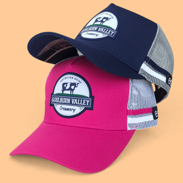 Trucker Hat - CMC-3352 (Custom Design Navy Blue Printed Mesh Side Stripes Western Deep Crown Trucker Hat Australia Country Trucker Caps Factory )