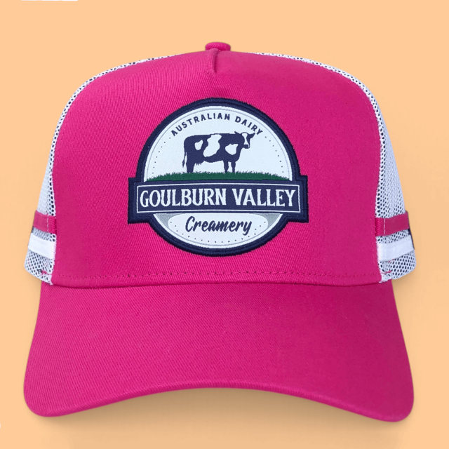 Trucker Hat - CMC-3354 (Custom Design Hot Pink High Profile Side Stripes Western Deep Crown Trucker Hat Australia Country Trucker Caps Factory )