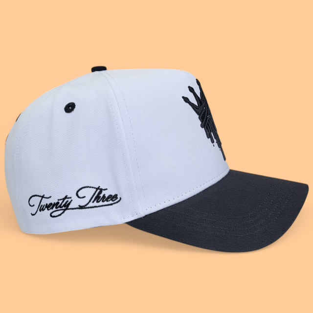 Baseball Cap - CMC-1191 (Customize Two Tone 5 Panel 100% Polyester Sports Hat White Black 3D Embroidery Logo A Frame Baseball Caps)