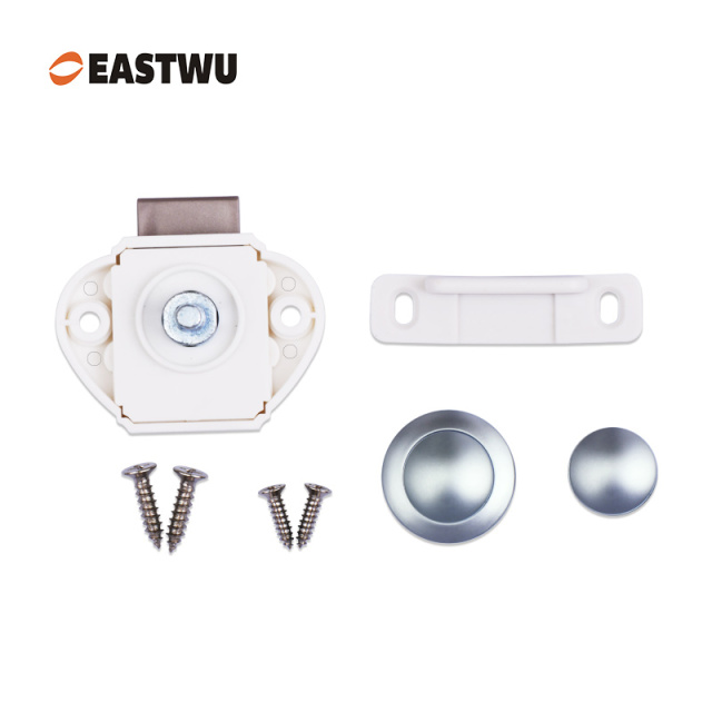 Pearl Chrome Knob Caravan Cabinet Mini Push Lock and White Mechanism