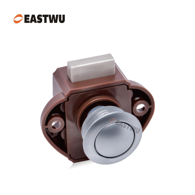 Pearl Chrome Knob Caravan Cabinet Mini Push Lock and Brown Mechanism