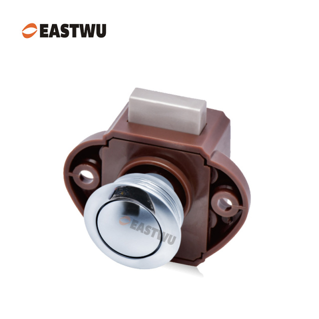 Chrome Knob Caravan Cabinet Mini Push Lock and Brown Mechanism