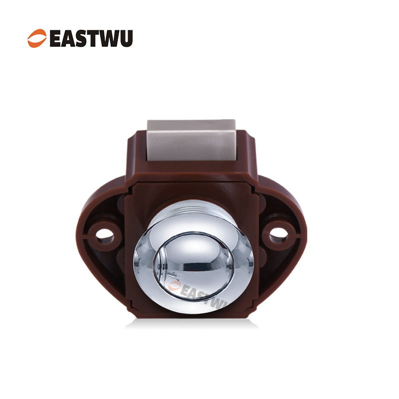 Chrome Knob Caravan Cabinet Mini Push Lock and Brown Mechanism
