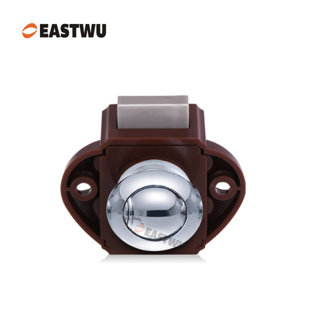 Chrome Knob Caravan Cabinet Mini Push Lock and Brown Mechanism