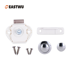 RV Caravan Cabinet Mini Push Lock and White Mechanism Chrome Knob
