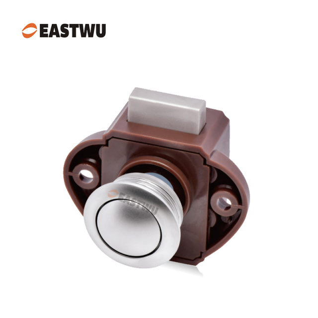 Pearl Nickel Knob Caravan Cabinet Mini Push Lock and Brown Mechanism