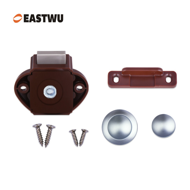 Pearl Chrome Knob Caravan Cabinet Mini Push Lock and Brown Mechanism