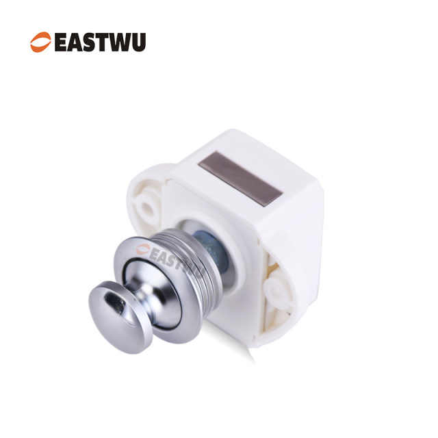 RV Caravan Cabinet Mini Push Lock and White Mechanism Chrome Knob