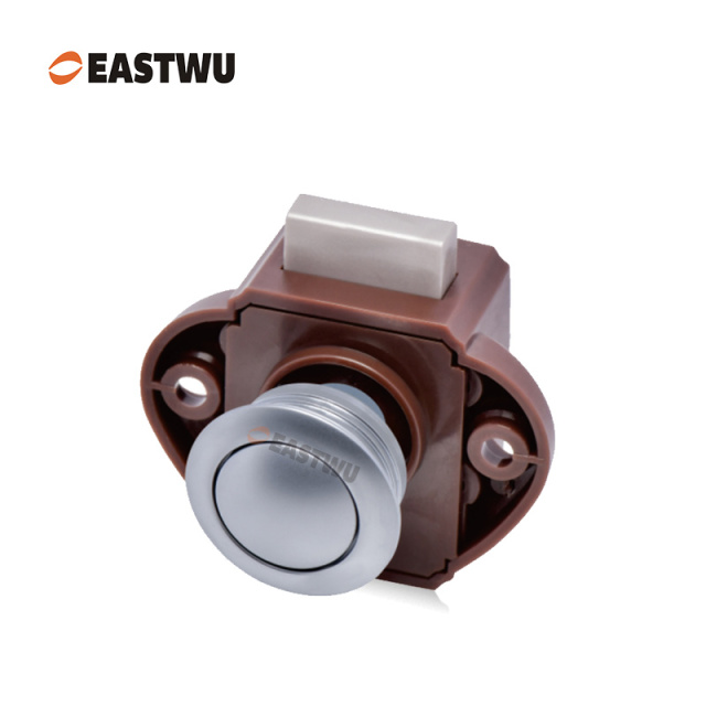 Pearl Chrome Knob Caravan Cabinet Mini Push Lock and Brown Mechanism
