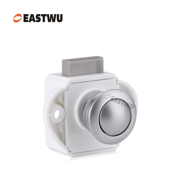 Pearl Nickel Knob Caravan Cabinet Mini Push Lock and White Mechanism