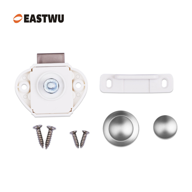 Pearl Nickel Knob Caravan Cabinet Mini Push Lock and White Mechanism