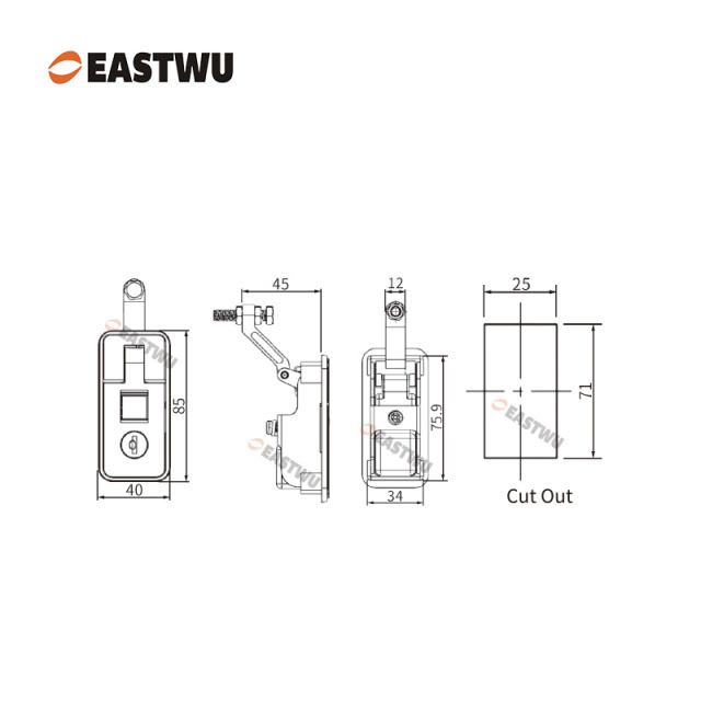 Matt Black Keyed Different Trailer Tool Box Small Compression Lock Cut Out 70*25mm