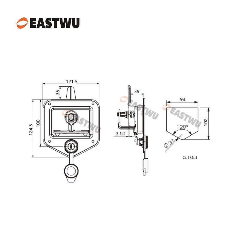 SUS304 Keyed Alike Trailer Lock Cut Out 102*93mm