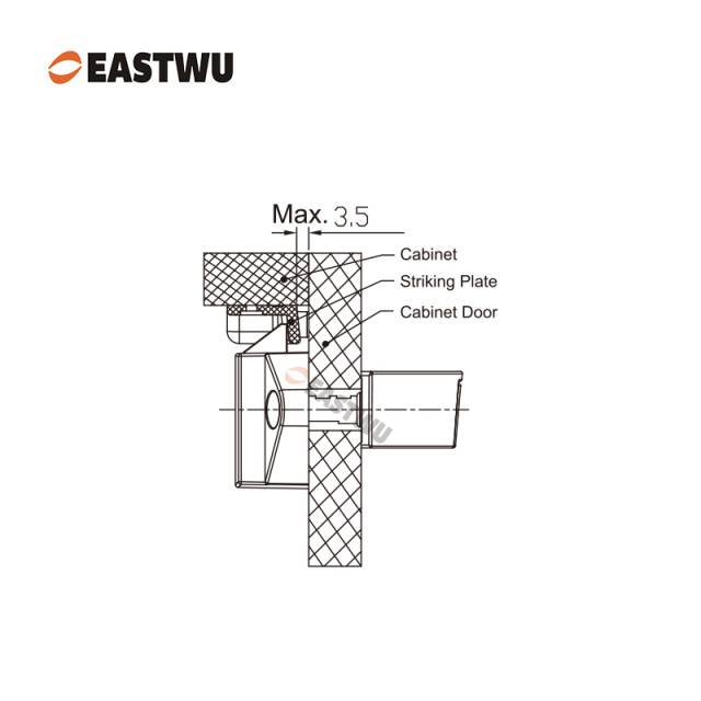 Matt Black Zinc Alloy Push Type Cupboard Door Metal Handle Lock