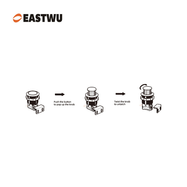 Chrome Push to Close and Turn to Open Push Latch Plastic Cut Out Φ32mm Board Thickness 1~20mm