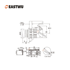 Chrome Push to Close and Turn to Open Push Latch Plastic Cut Out Φ32mm Board Thickness 1~20mm