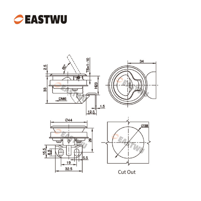 Chrome Zinc Alloy Toolbox Lock Cut Out φ38mm