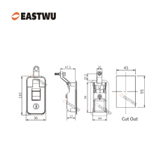 Matt Black Keyed Different Trailer Tool Box Large Compression Lock Cut Out 95*45mm