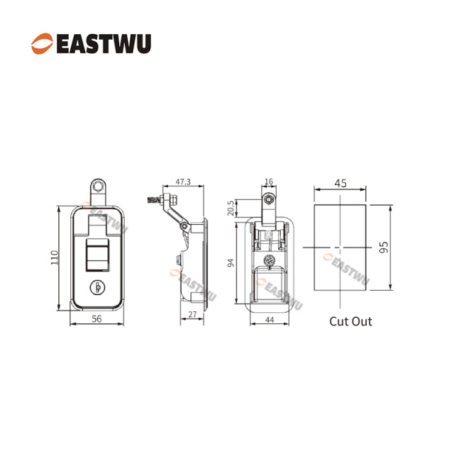 Matt Black Keyed Different Trailer Tool Box Large Compression Lock Cut Out 95*45mm