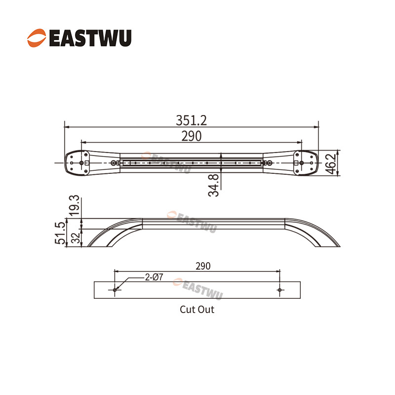 Middle Size 290mm Pearl Chrome Handle with Leather Covered Caravan RV Motorhome Interior LED Grab Rail Entry Door Handles