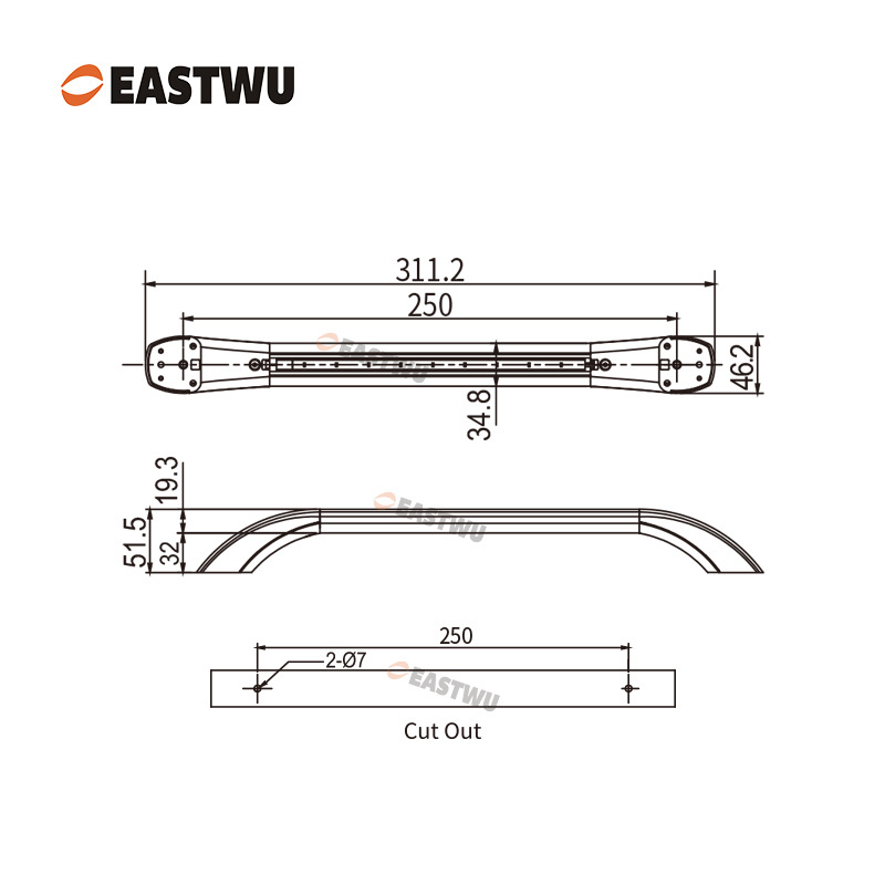 Small Size 250mm Pearl Chrome Handle with Black Leather Covered RV Motorhome Caravan LED Entry Grab Rail Door Handle