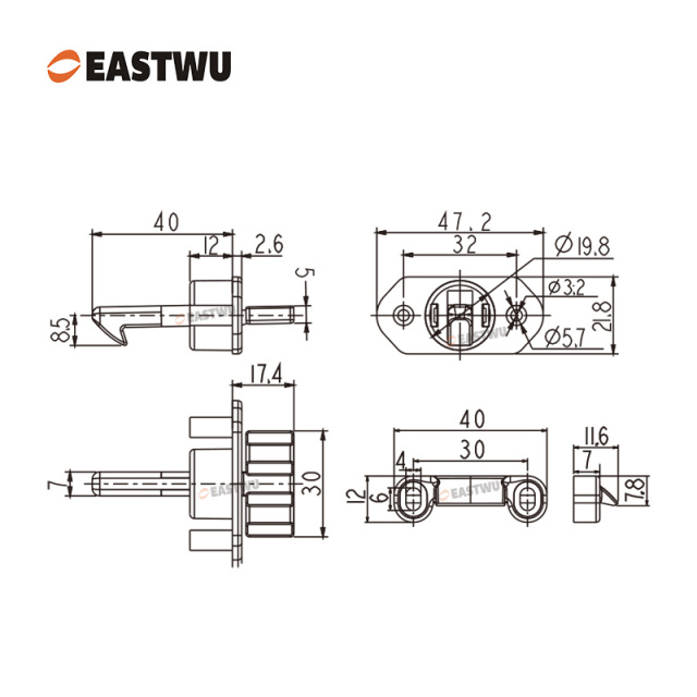 Cabinet Door Brushed Nickel Metal Handle with Plastic Locking Mechanism Lever Handles for caravan motorhome and RV
