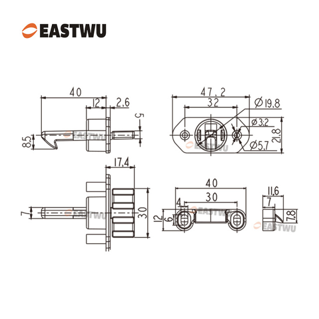 Cupboard Door Matt Black Metal Handle with Plastic Hidden Locking Mechanism Lever Handles for caravan motorhome and RV