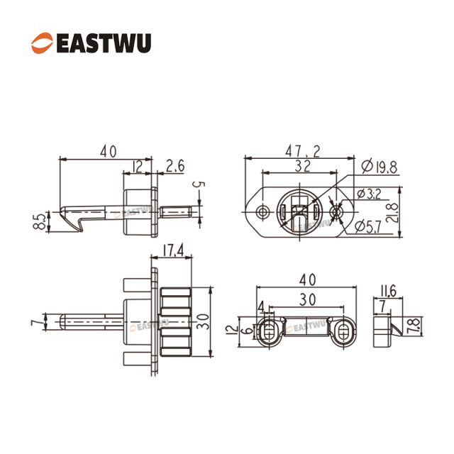 Cupboard Door Chrome Metal Handle with Plastic Locking Mechanism Lever Handles for caravan motorhome and RV