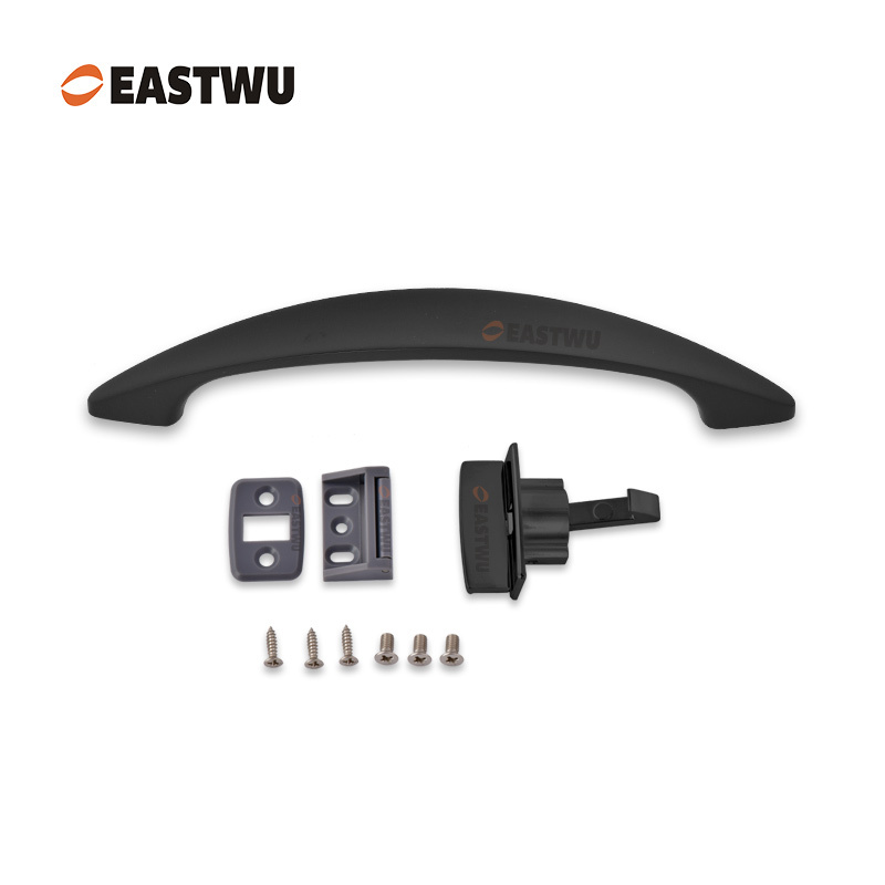 Cupboard Door Matt Black Metal Handle with Metal Hidden Locking Mechanism Lever Handles and locking system for caravan motorhome and RV