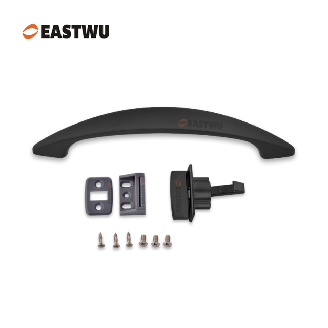 Cupboard Door Matt Black Metal Handle with Metal Hidden Locking Mechanism Lever Handles and locking system for caravan motorhome and RV