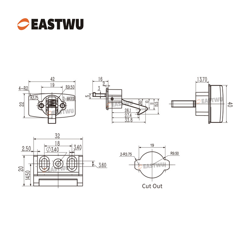 Chrome Metal Locking Mechanism Cut Out:φ19mm