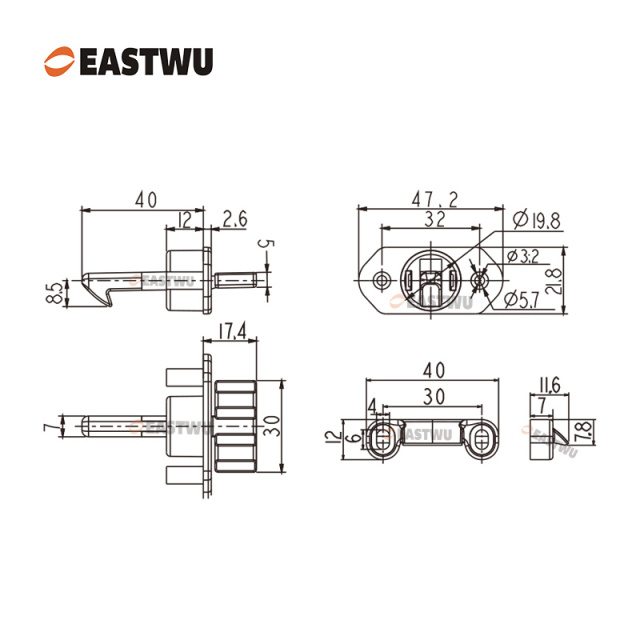 Matt Black Drawer Door Slim Metal Handle with Gray Plastic Hidden Locking Mechanism Lever Handles and locking system for caravan motorhome and RV