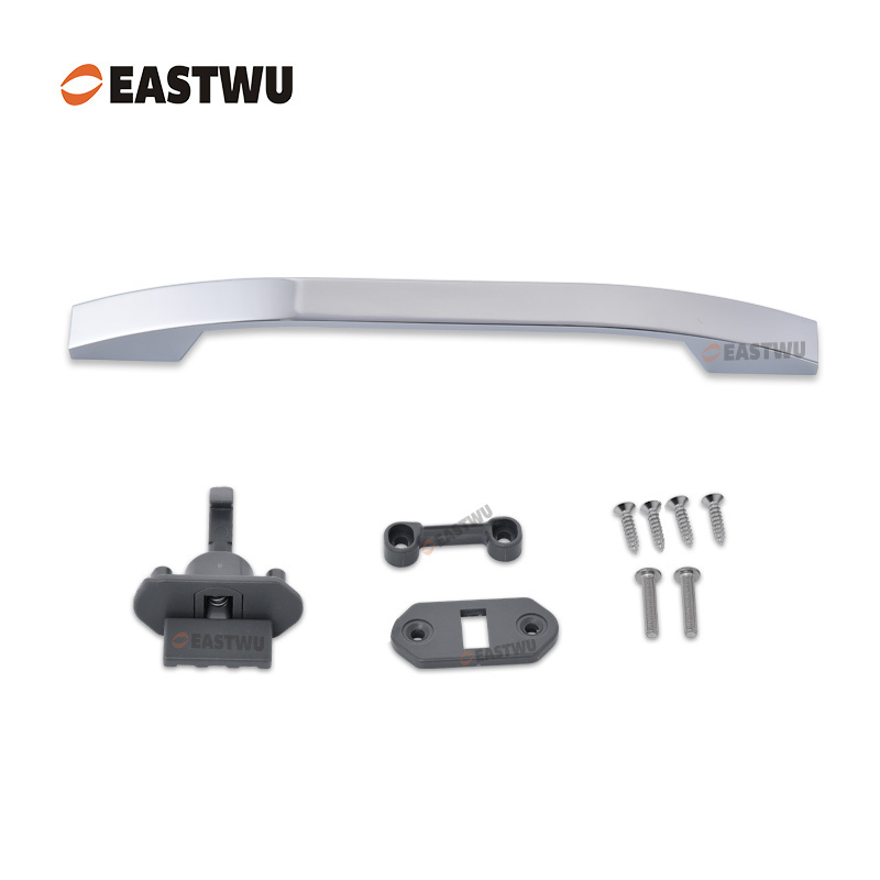 Chrome Cupboard Door Slim Metal Handle with Gray Plastic Hidden Locking Mechanism Lever Handles for caravan motorhome and RV
