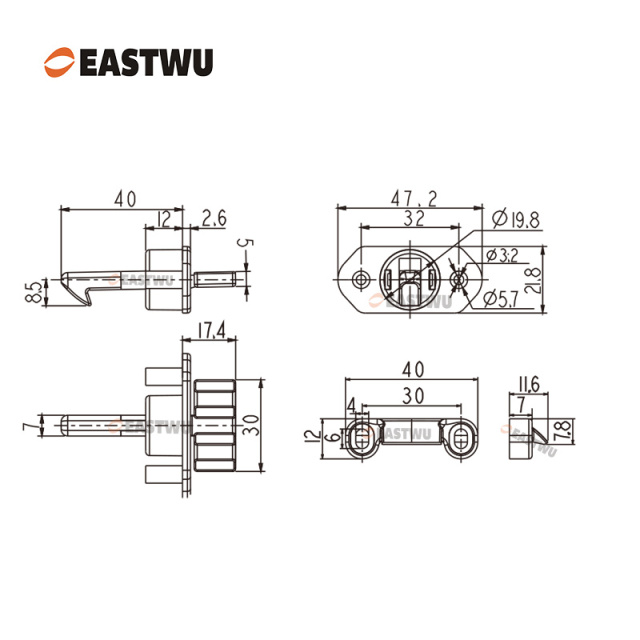 Brushed Nickel Cabinet Door Slim Metal Handle with Gray Plastic Hidden Locking Mechanism Lever Handles for caravan motorhome and RV
