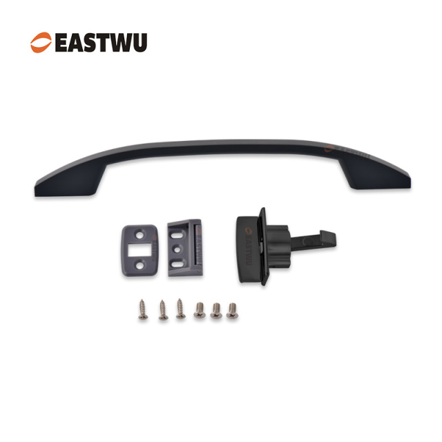 Matt Black Drawer Door Slim Metal Handle with Matt black Metal Hidden Locking Mechanism Lever Handles and locking system for caravan motorhome and RV