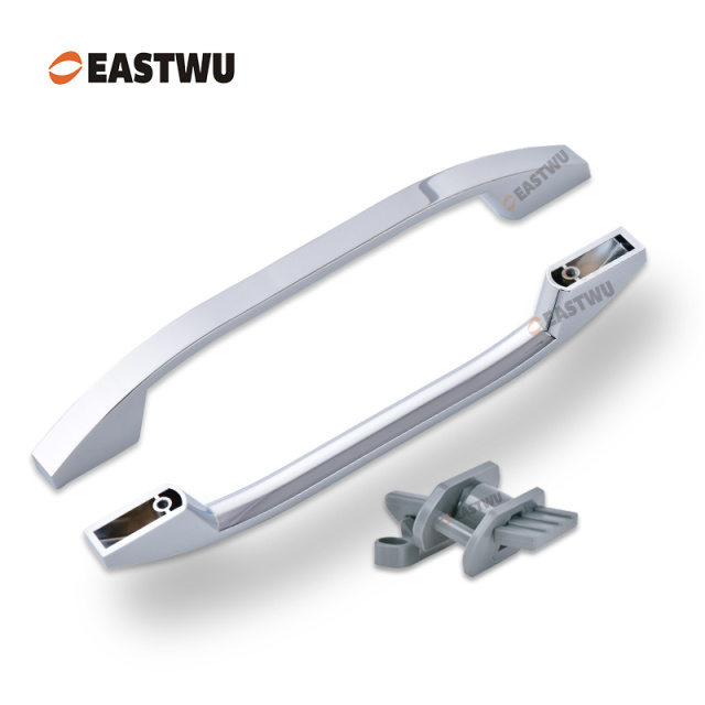 Chrome Cupboard Door Slim Metal Handle with Gray Plastic Hidden Locking Mechanism Lever Handles for caravan motorhome and RV
